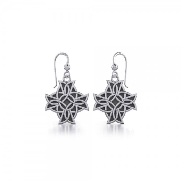 Modern Celtic Knotwork Cross Silver Earrings