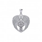 Feel the Tranquil in Angels Wings Silver Pendant with Celtic Cross