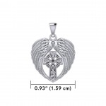 Feel the Tranquil in Angels Wings Silver Pendant with Celtic Cross