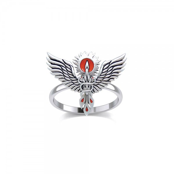 Mythical Phoenix Silver Ring with Enamel