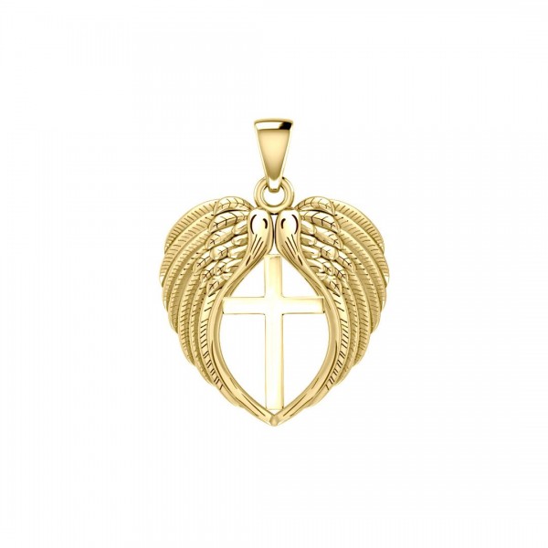 Feel the Tranquil in Angels Wings Solid Gold Pendant with Cross