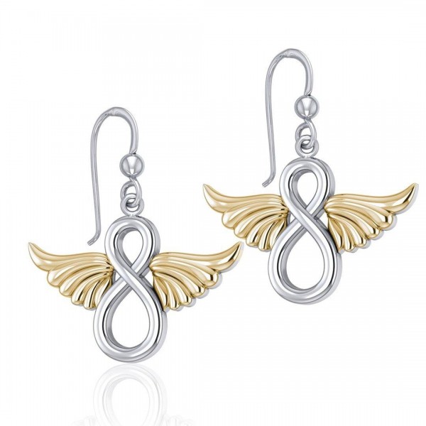 Ailes d’ange et Infinity Symbol Boucles d’oreilles en argent et en or