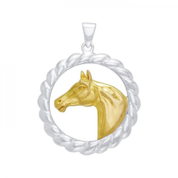 Classic and noble ~ Sterling Silver Friesian Horse in Rope Braid Pendant Jewelry with 14k Gold Accent