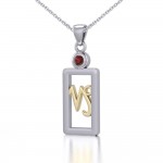 Capricorn Zodiac Sign Silver and Gold Pendant with Garnet and Chain Jewelry Set
