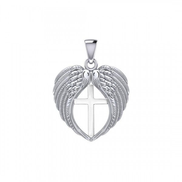 Feel the Tranquil in Angels Wings Silver Pendant with Cross