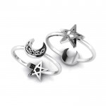 A spark of the beautiful beginning ~ Celtic Crescent Moon and Star Sterling Silver Ring