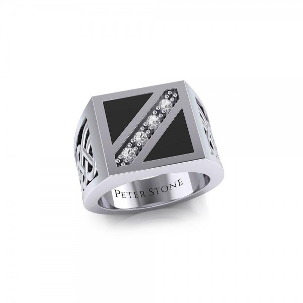 The Flag with Celtic Silver Signet Men Ring