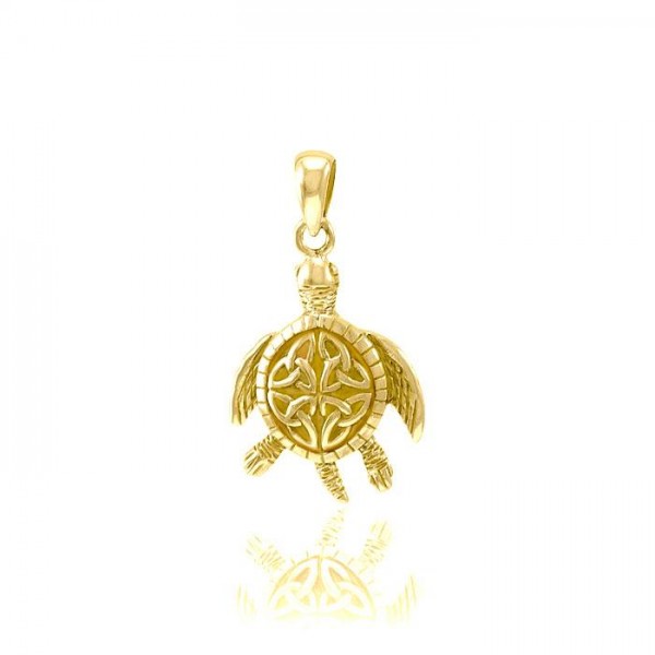 Celtic Sea Turtle Solid Gold Pendant
