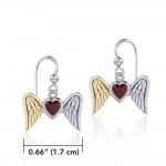 Gemstone Heart et Flying Angel Wings Boucles d’oreilles en argent et en or
