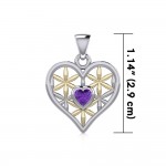 Silver and Gold Geometric Heart Flower of Life Pendant with Gemstone