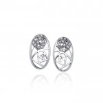 Abstract Elegance Silver Post Earrings with Gemstone