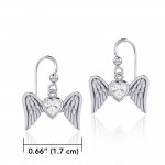 Gemstone Heart and Flying Angel Wings Silver Earrings