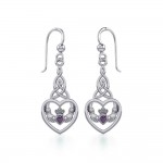 Heart Claddagh with Celtic Trinity Knot Silver Earrings with Gemstone