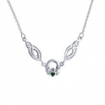 A traditional token loyalty, friendship, and romantic love ~ Celtic Knotwork Claddagh Sterling Silver Necklace Jewelry with Gemstone