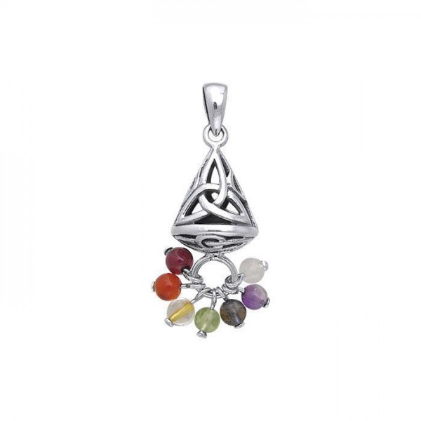 Celtic Knotwork Triquetra Sterling Silver Pendant Jewelry with Chakra Gemstones