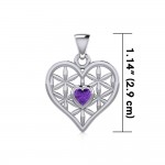 Silver Geometric Heart Flower of Life Pendant with Gemstone