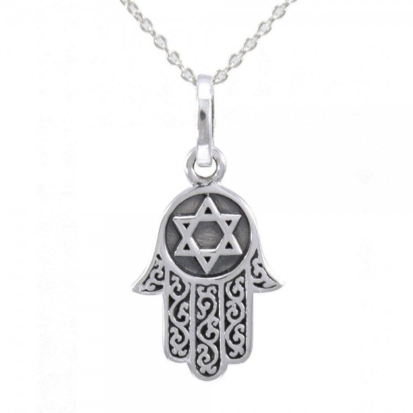 Silver Hamsa with Star of David Pendant and Chain Set