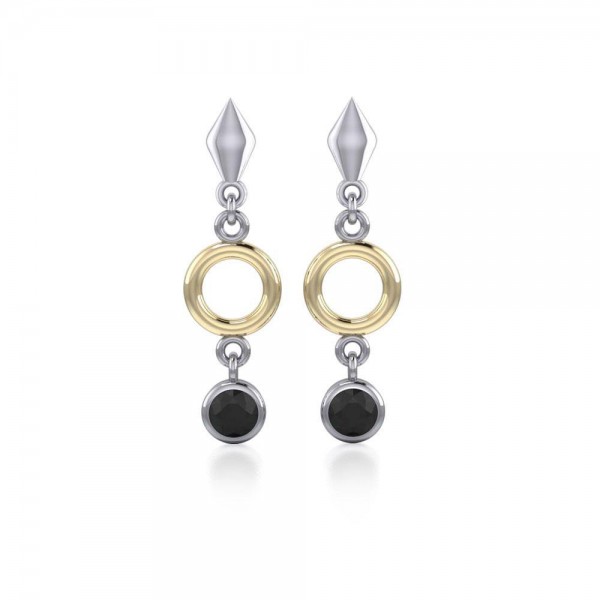 Black Magic Circle and Black Spinel Silver & Gold Earrings