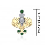 Une élégance noble ~ Bijoux pendentifs en chardon écossais en argent sterling en or 18 carats accent et pierres précieuses