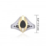 Black Magic Teardrop Solitare Silver & Gold Ring