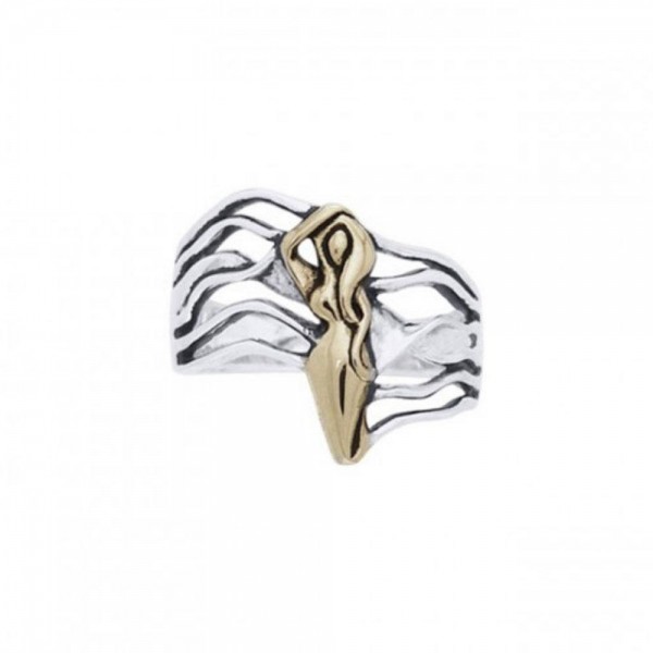 Dancing Goddess Gold Accent Silver Ring