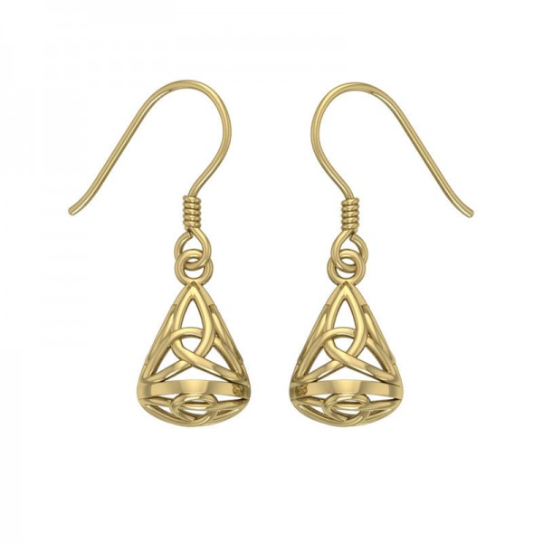 Celtic Knotwork Solid Gold Triquetra Filigree Earrings