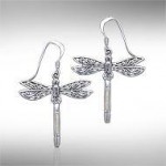 Dragonfly Silver Earrings with inlaid Stone