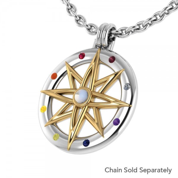 Wander through my compass Silver Pendant with gold accent and gemstone
