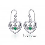 Claddagh in Heart Silver Earrings with Gemstone