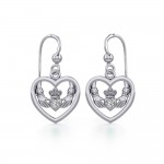 Claddagh in Heart Silver Earrings with Gemstone