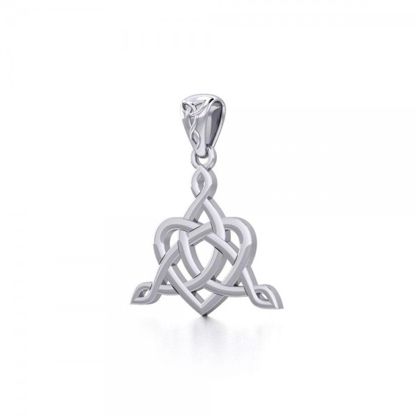 Celtic Father-Mother-Child Family A Born For Eternity Triquetra or Trinity Heart Silver Pendant