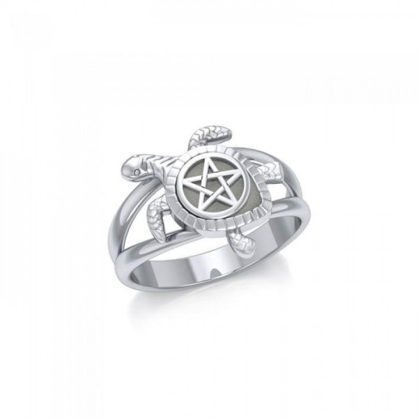 Sea Turtle with Pentacle Silver Ring