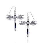 Dragonfly Silver Earrings with inlaid Stone