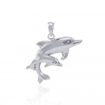 Silver Mother and Child Dolphin Pendant