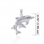 Silver Mother and Child Dolphin Pendant