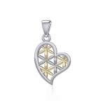 Silver and Gold Heart with Flower of Life Pendant
