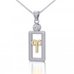 Aries Zodiac Sign Silver and Gold Pendant with White Stone and Chain Jewelry Set