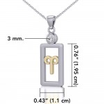 Aries Zodiac Sign Silver and Gold Pendant with White Stone and Chain Jewelry Set