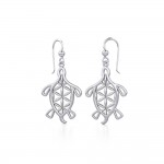 Turtle with Flower of Life Shell Silver Earrings