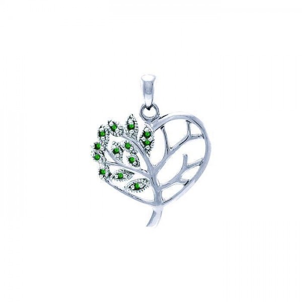 Tree of Life in Heart Shape Silver Pendant with Gemstones