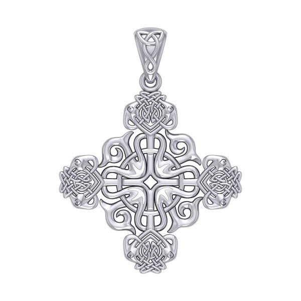 Modern Celtic Knotwork Cross Silver Pendant