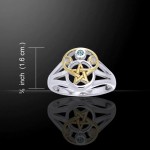 Silver and Gold Pentagram Ring with Gem