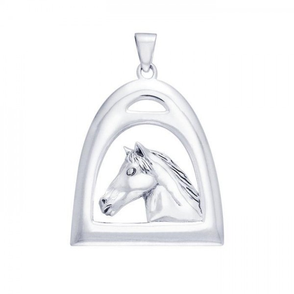 Draft Horse in Stirrup Silver Pendant