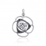 Blooming Rose Silver Pendant with Gems