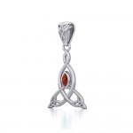 Celtic Motherhood Triquetra or Trinity Knot Silver Pendant With Gem