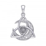 Nœud de la Trinité avec croissant de lune celtique et pendentif en argent Triskele