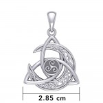 Trinity Knot with Celtic Crescent Moon and Triskele Silver Pendant