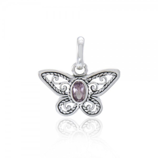 Life colorful transformation ~ Sterling Silver Jewelry Butterfly Pendant with Gemstone
