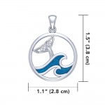 Sterling Silver Round Celtic Whale Tail Pendant with Enamel  Wave