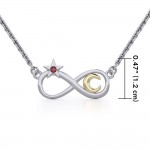 Infinity Moon and Star Silver and Gold Necklace with Gemstone